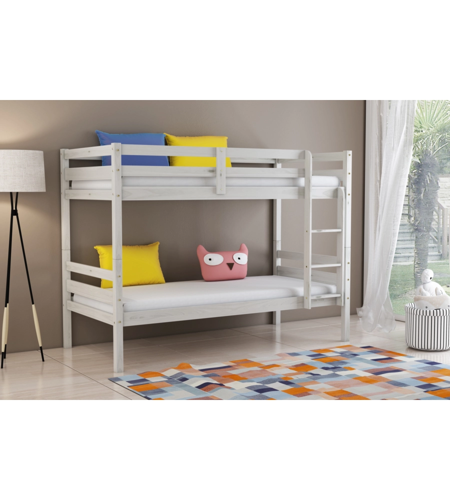 LETTO A CASTELLO "LIONE" IN PINO MASSELLO BIANCO 90X190X150 CM